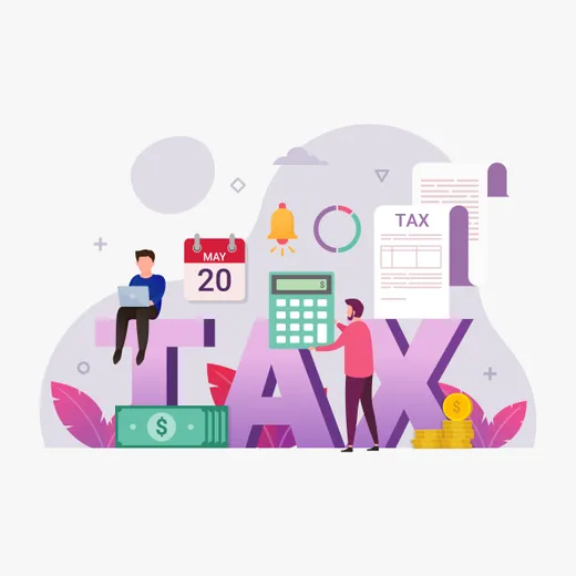 Calgary small business tax services illustration with calendar, calculator, and T2 corporate tax forms