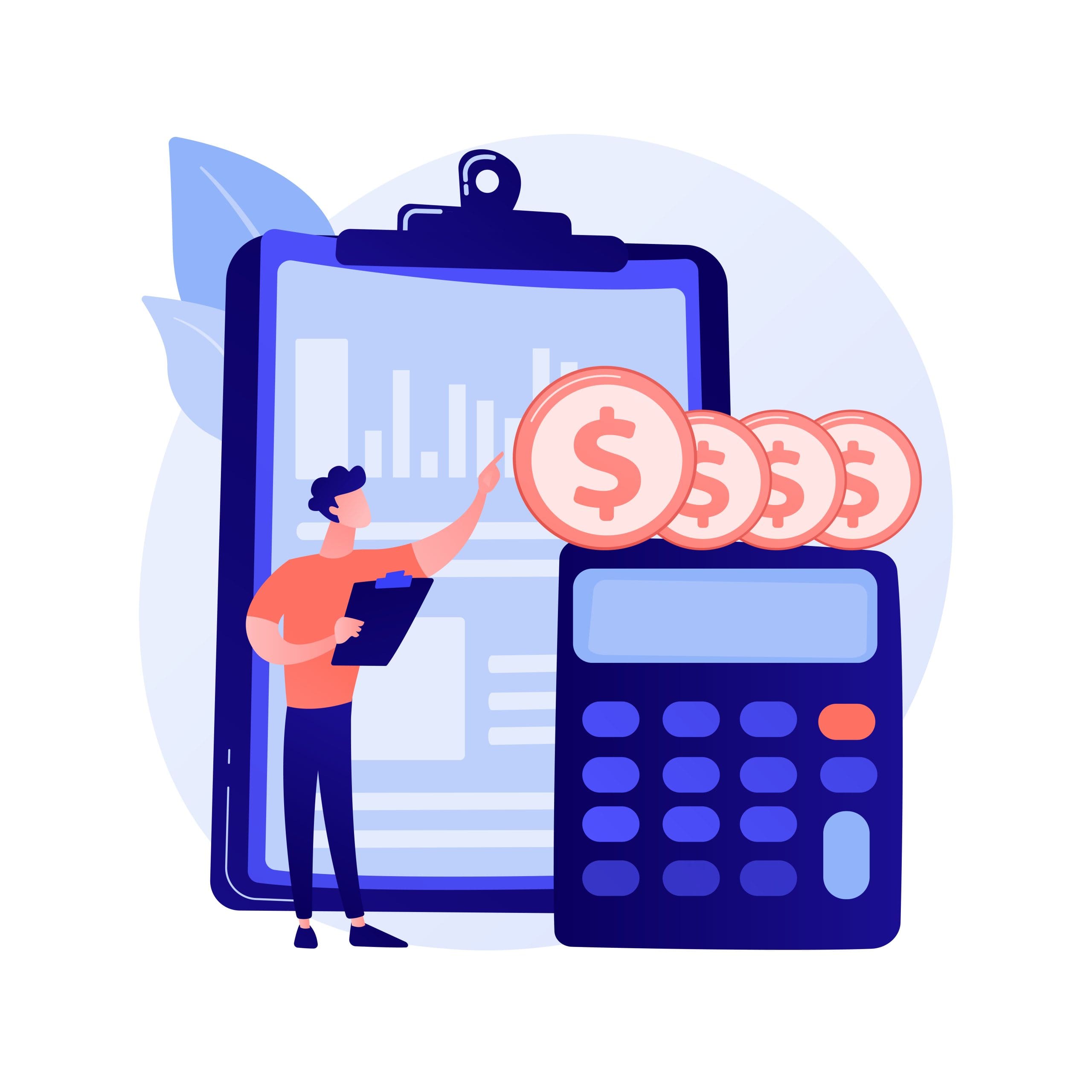 Balance sheet cartoon web icon. Accounting process, finance analyst, calculating tools. Financial consulting idea. Bookkeeping service. Vector isolated concept metaphor illustration